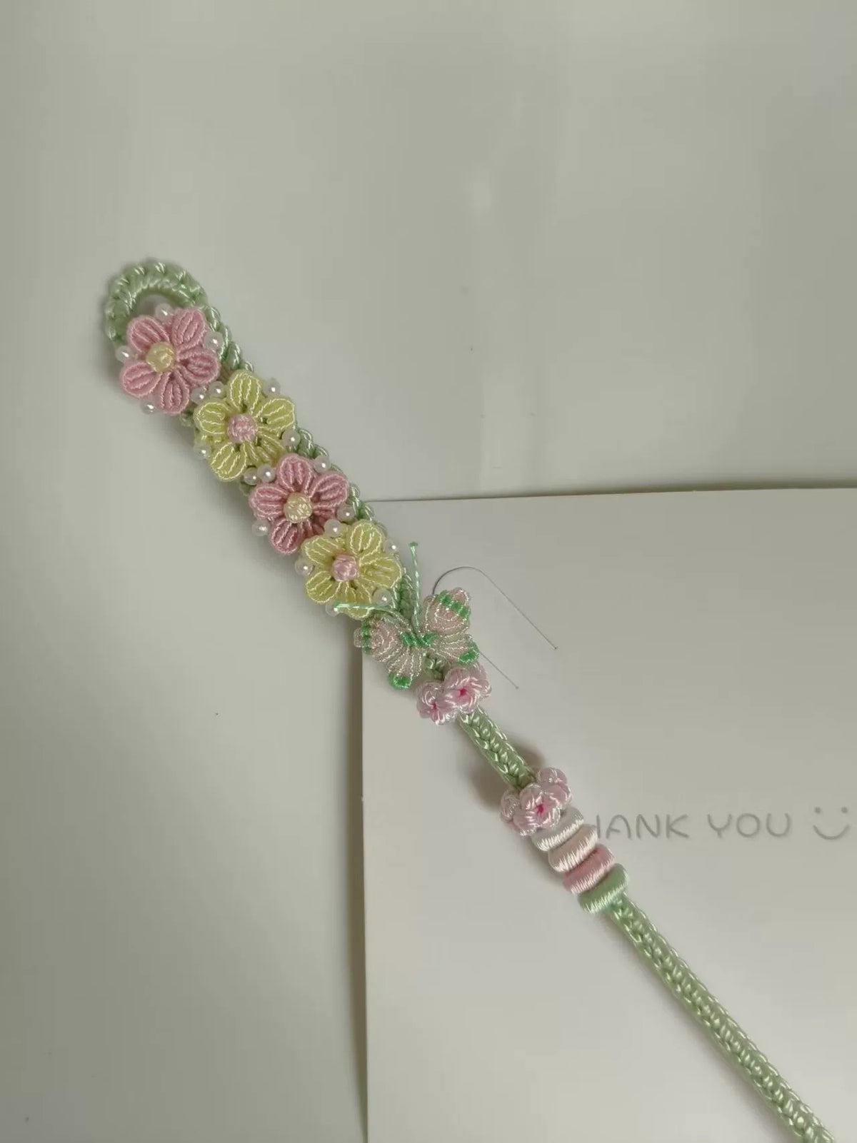 Pulseira Tecida à Mão Gradiente Rosa e Verde