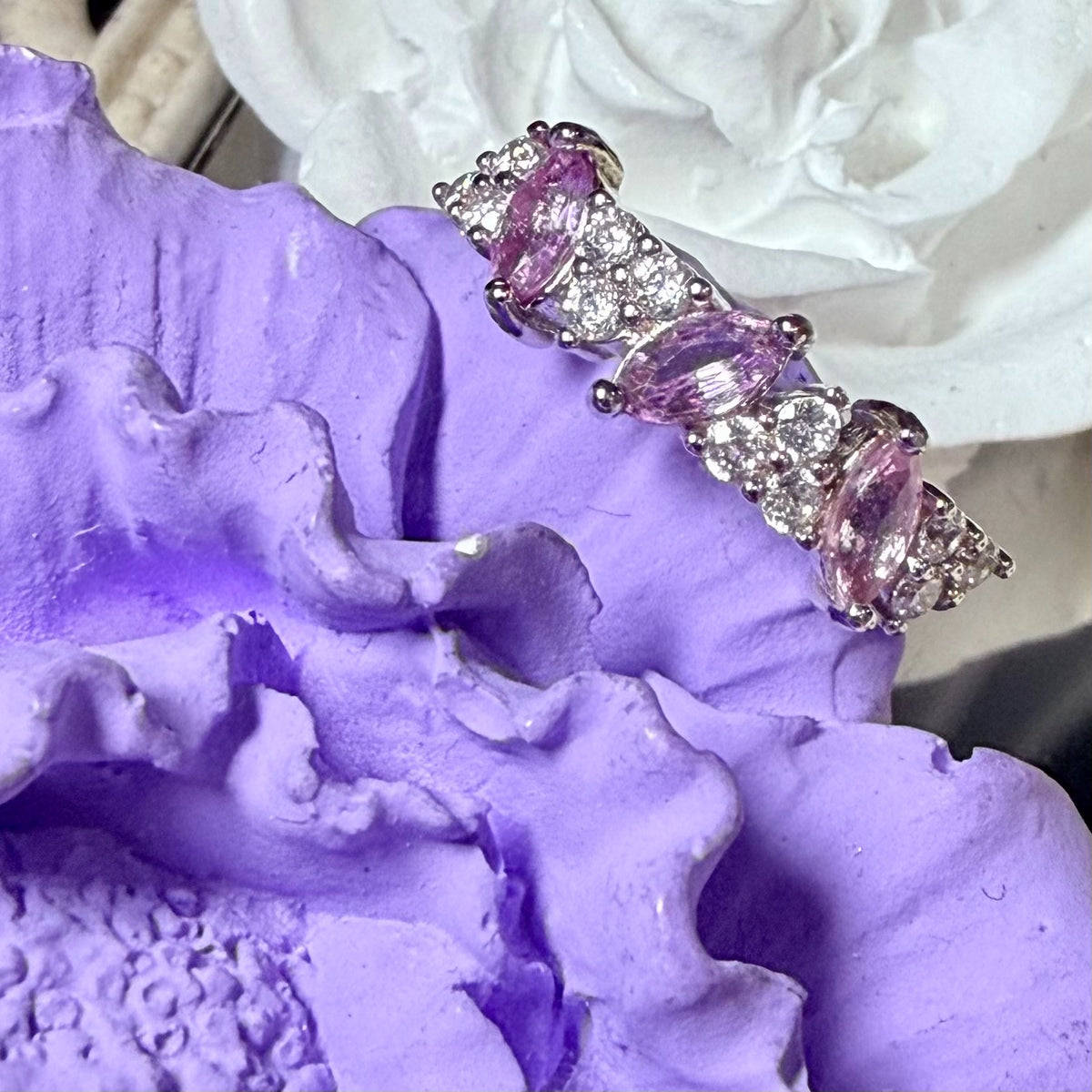 Anillo de Zafiro Rosa Marquise en Plata de Ley
