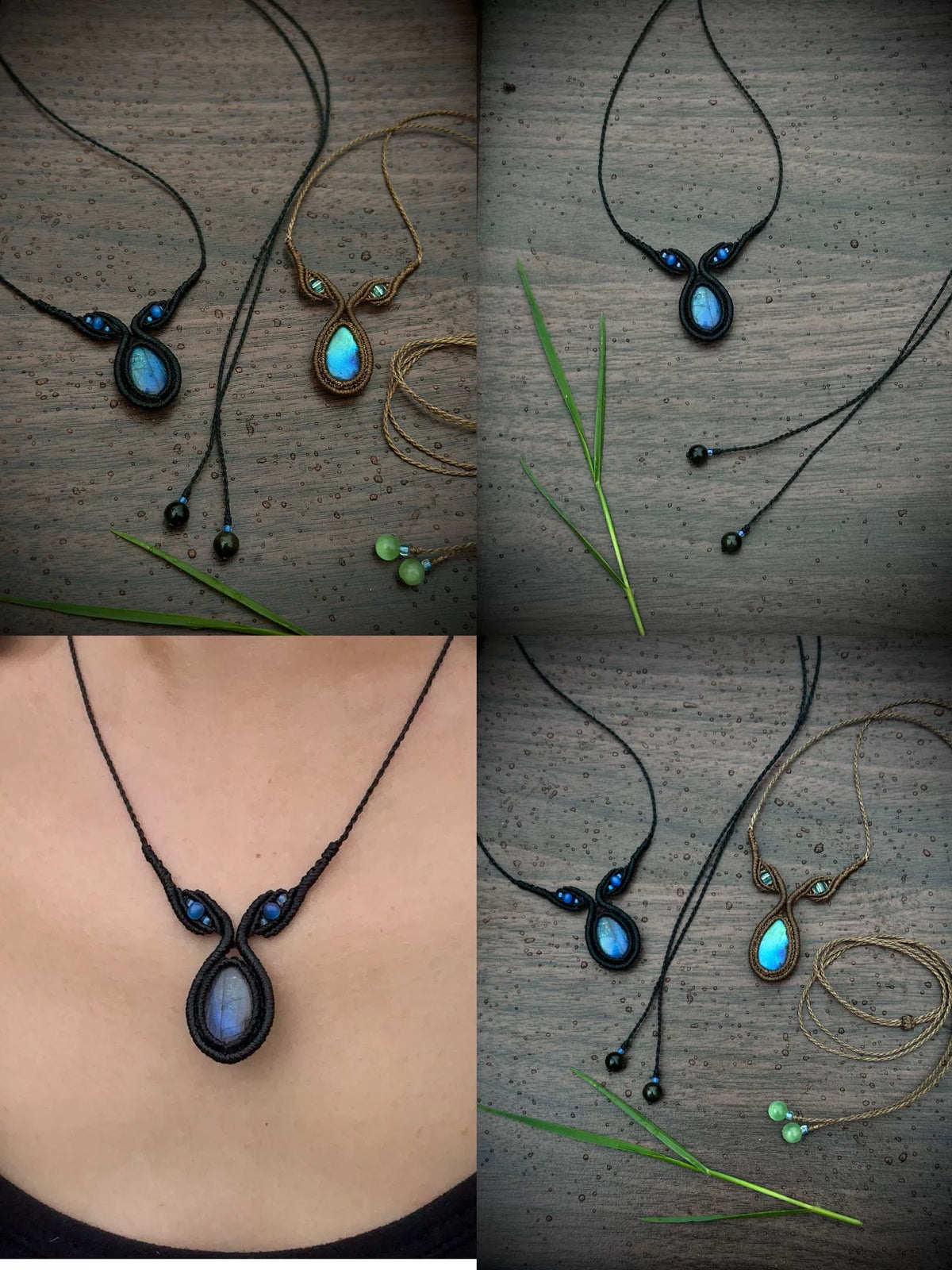 Makramé-halsband med dubbelöga och labradorit