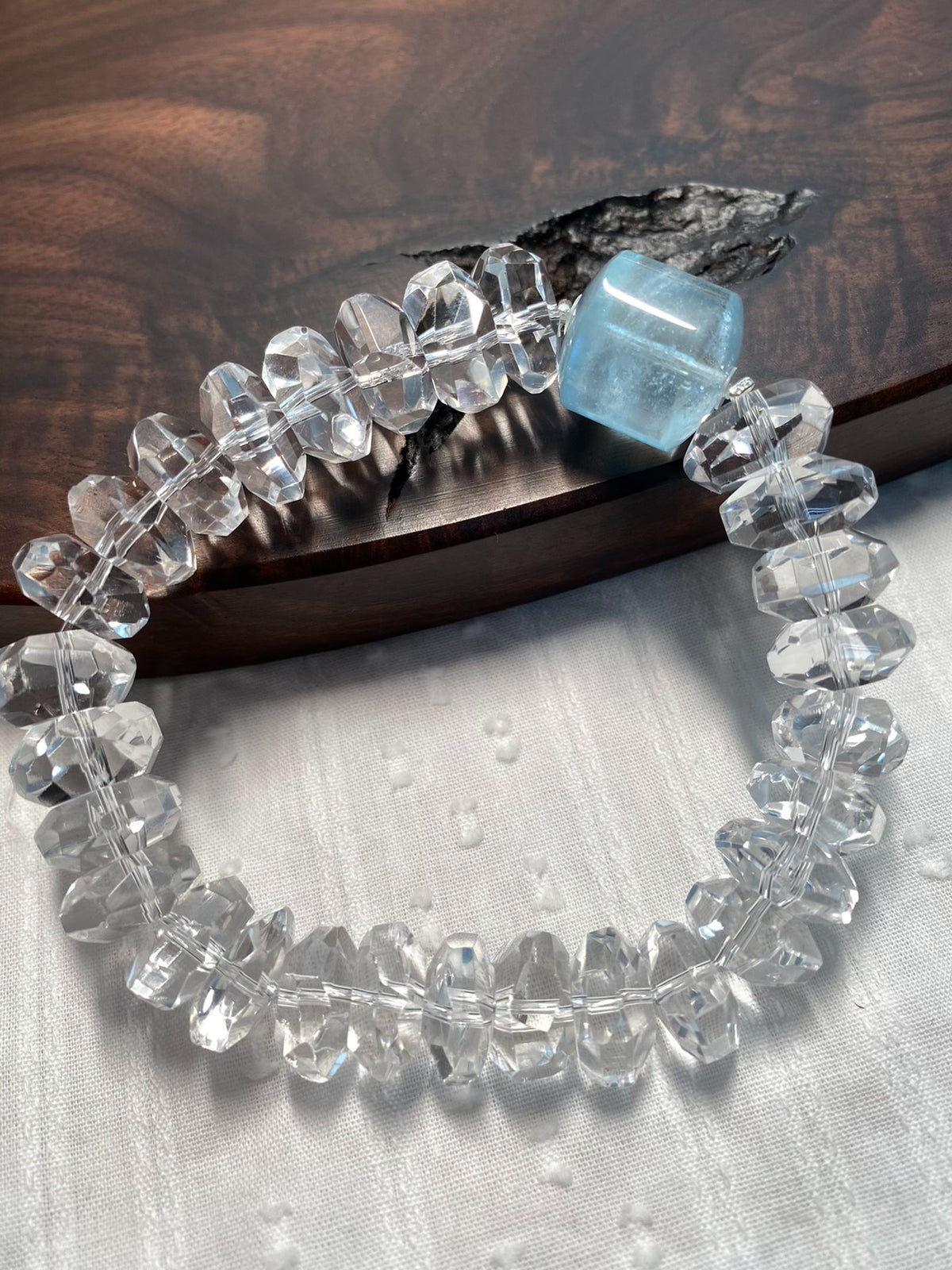 Faceted Clear Quartz Spacer Beads Aquamarine Bracelet