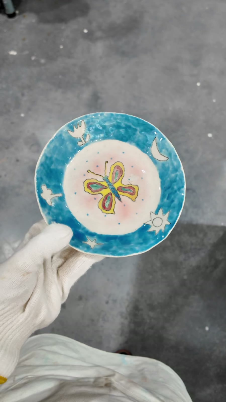 Handmade Ceramic Butterfly Star Blue Plate