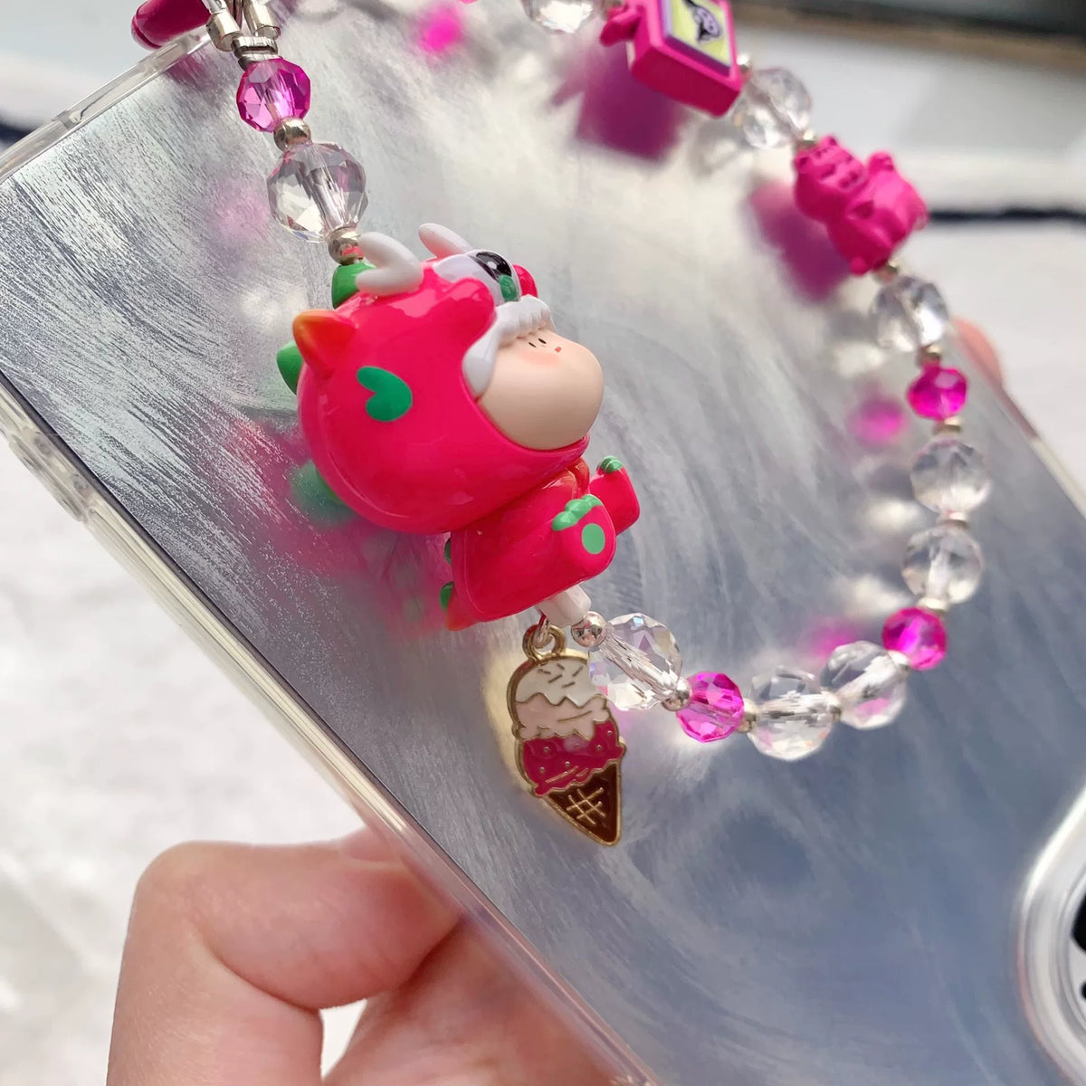 Rosa Drachen-Figur-Anhänger für Handy und Taschen