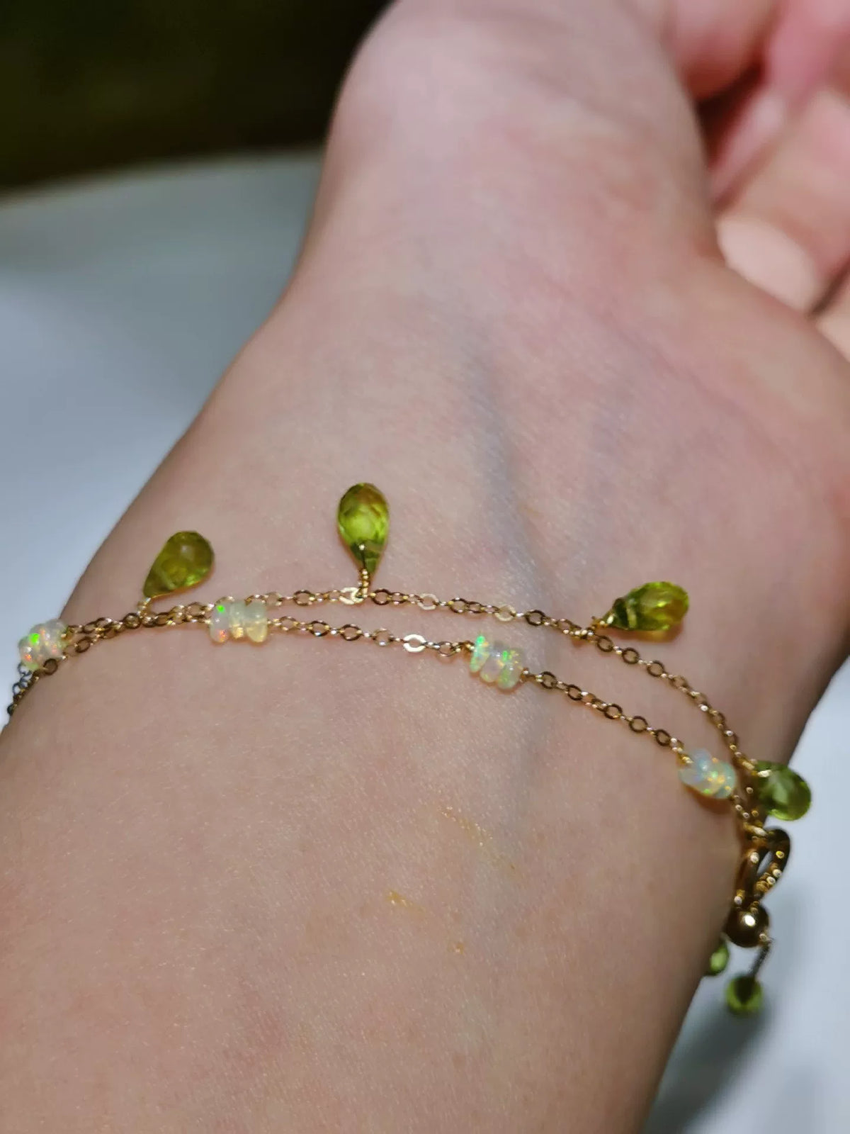 Peridot Opal Bead 14k Gold Filled Bracelet