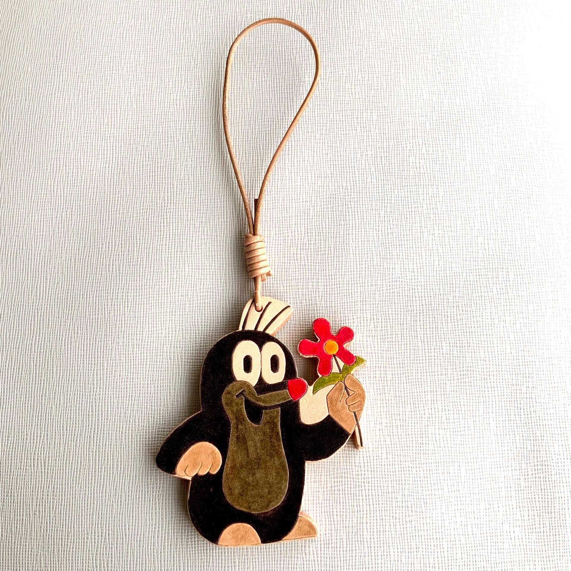 Large Leather Keychain - The Little Mole Design with Flower
