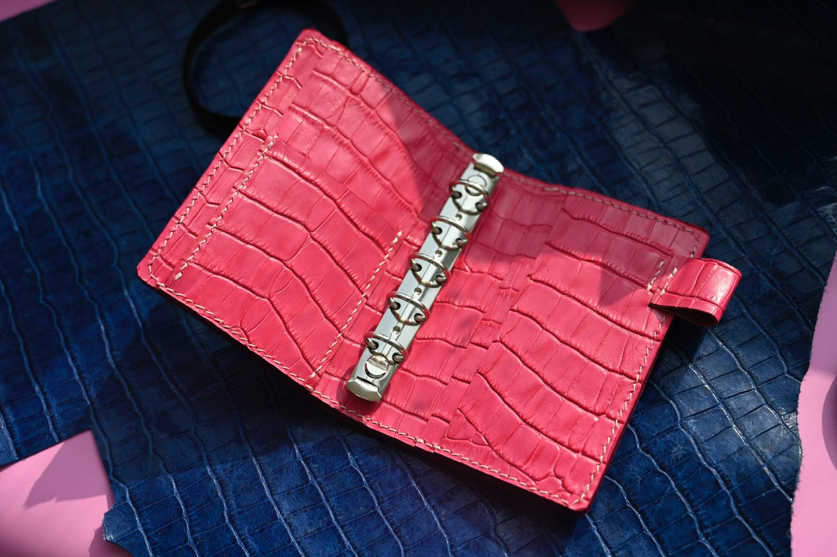 Rose Red Crocodile Leather A8 Loose Leaf Journal