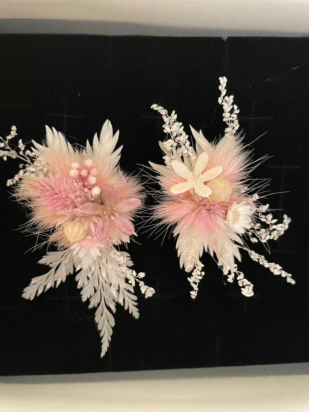 Pale Pink Preserved Flower Ring Pair
