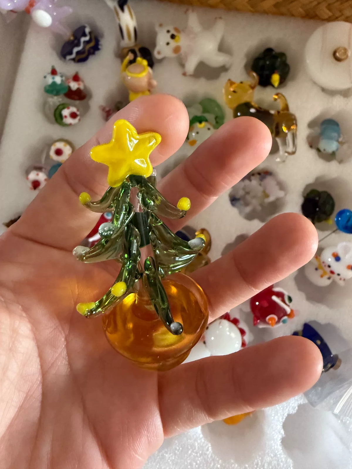 Handmade Glass Christmas Tree Figurine Set
