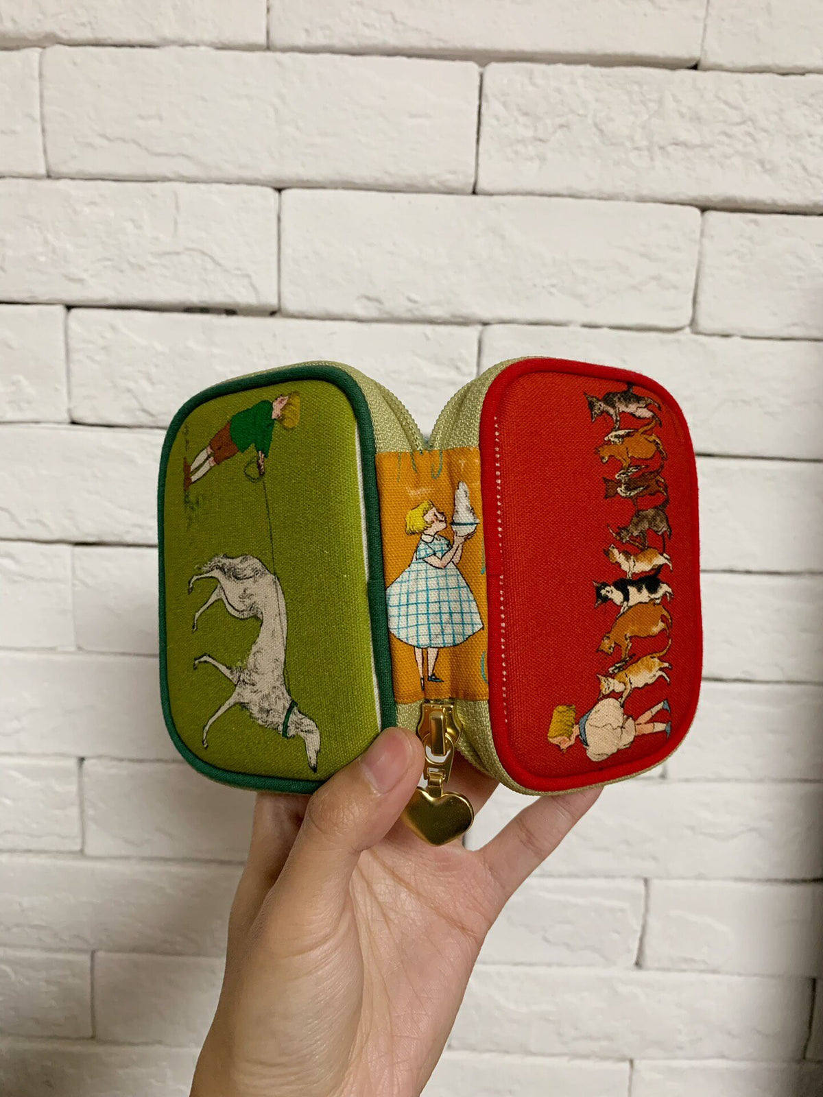 Illustrated Patchwork Zippered Pouch with YKK Zipper