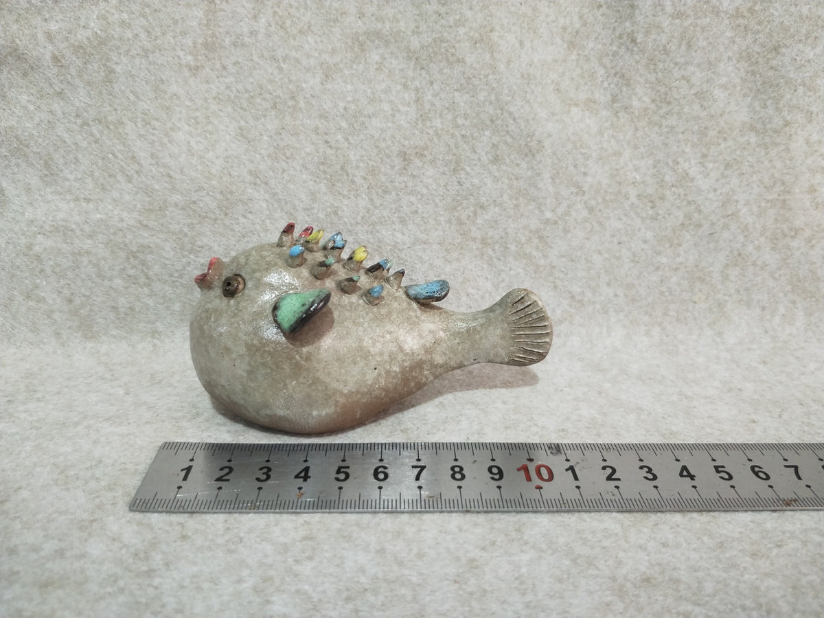 Ceramic Pufferfish Figurine Speckled Glaze