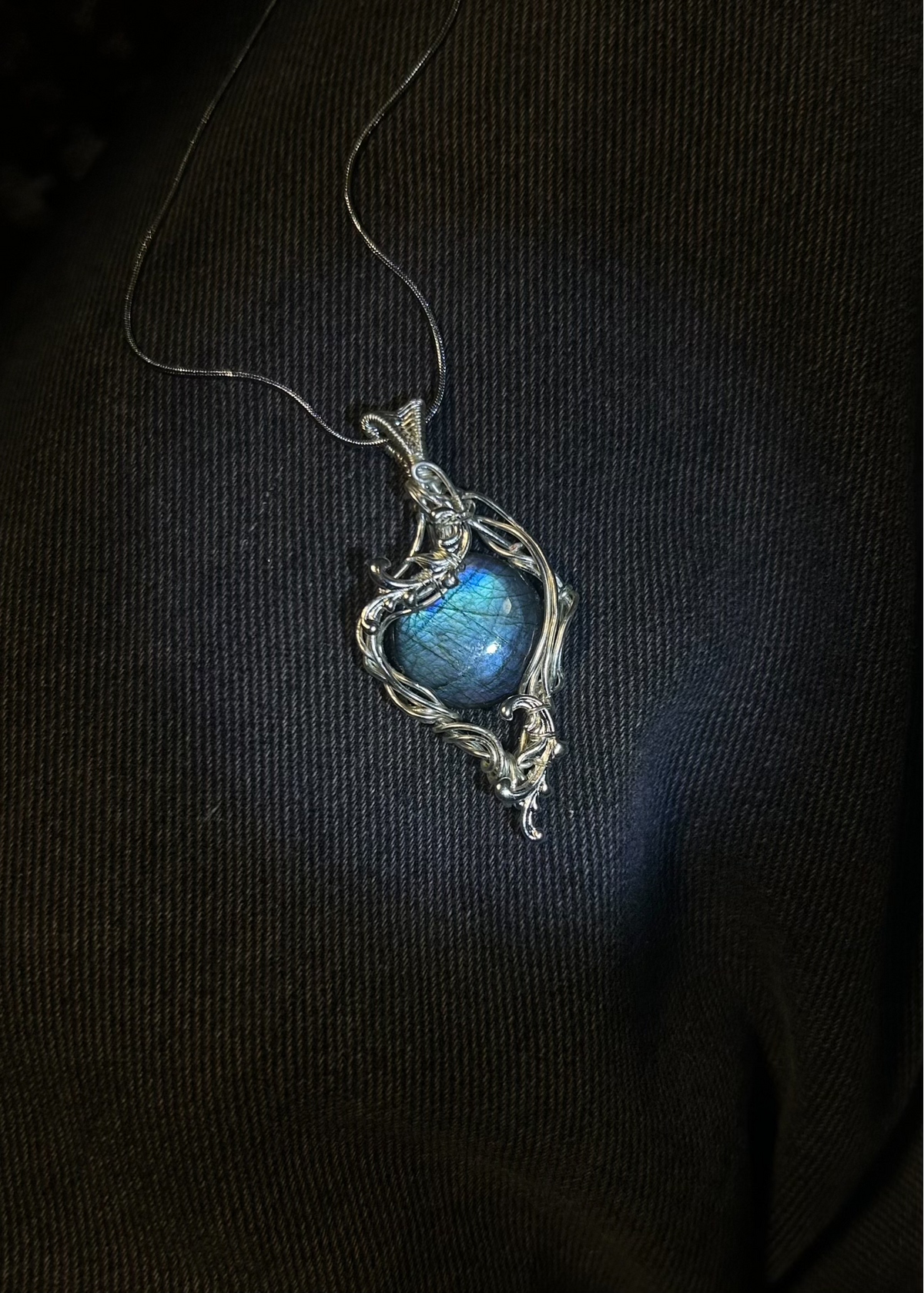 Labradorite Wire Wrapped Pendant Blue Flash