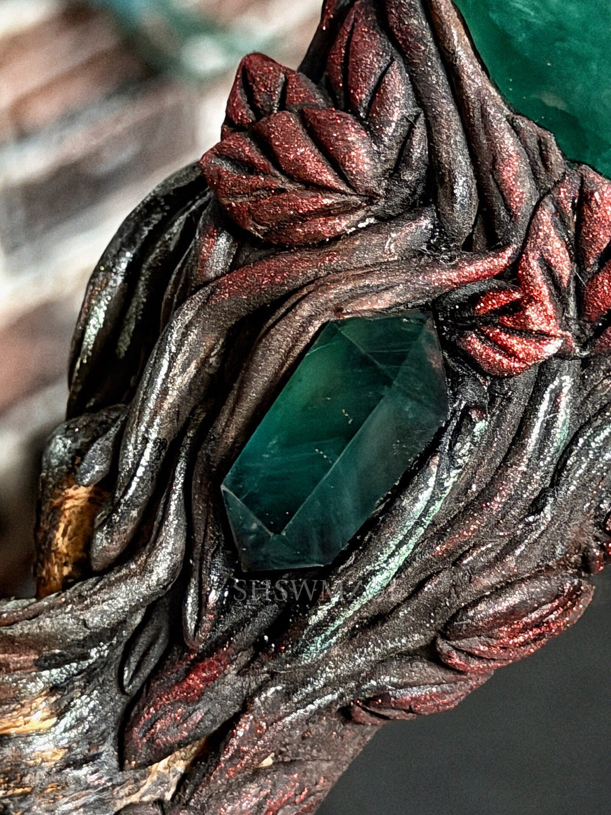Decorative Staff with Green Fluorite Sphere