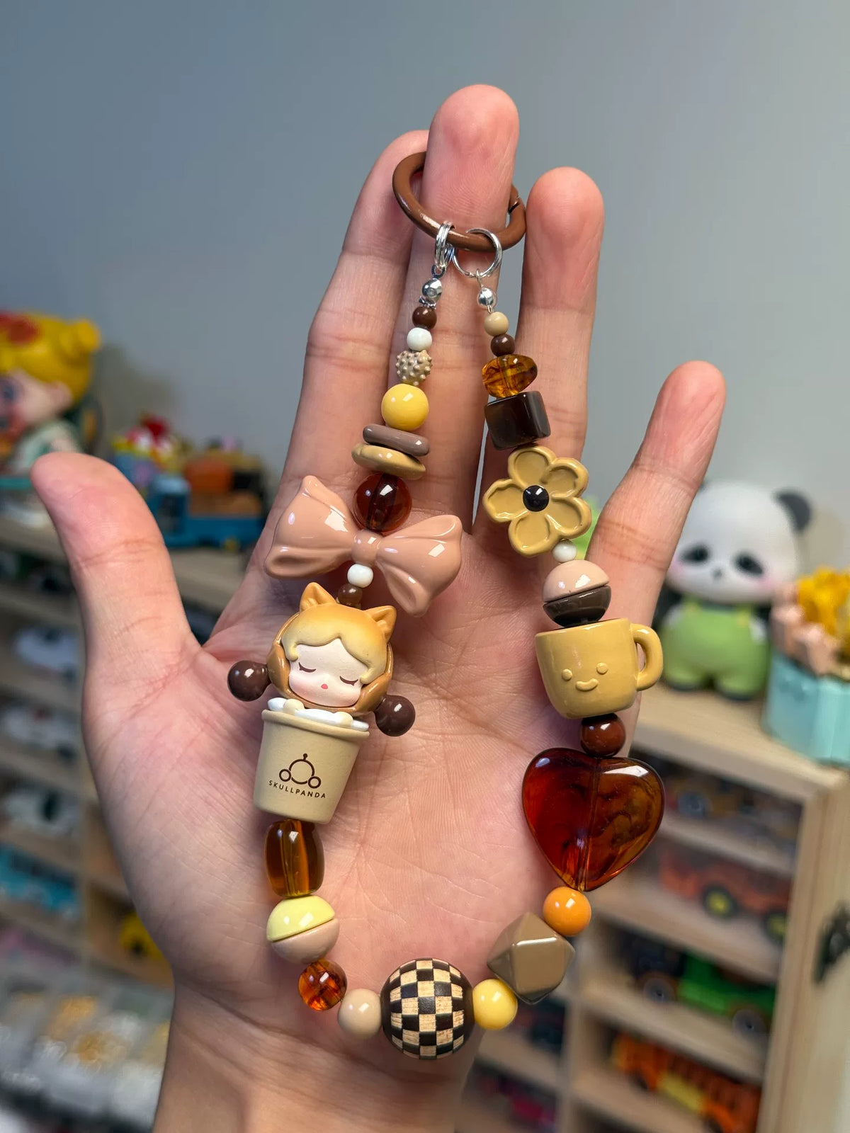 SKULLPANDA Milk Tea Beaded Phone Strap Keychain