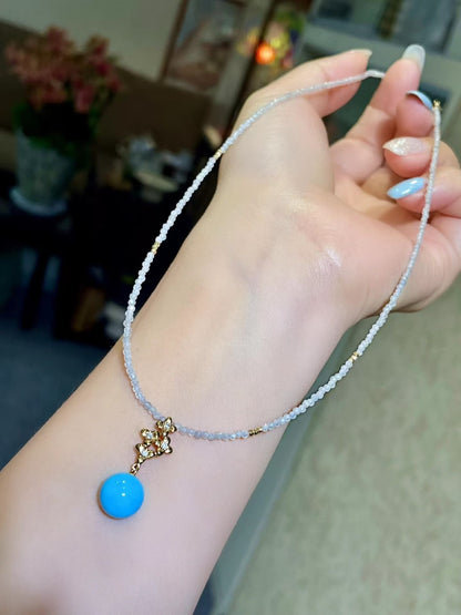9.3mm Blue Sphere Pendant Necklace with Faceted Bead Chain