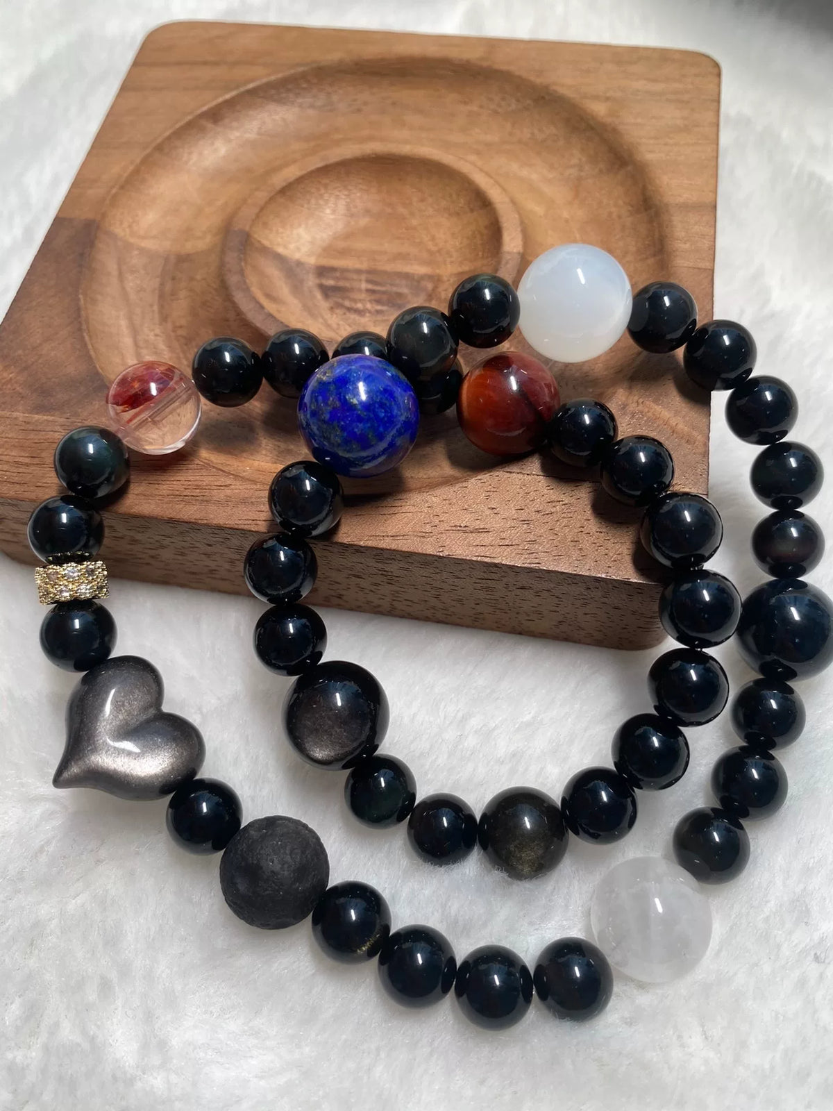 Double Loop Obsidian Crystal Beaded Bracelet