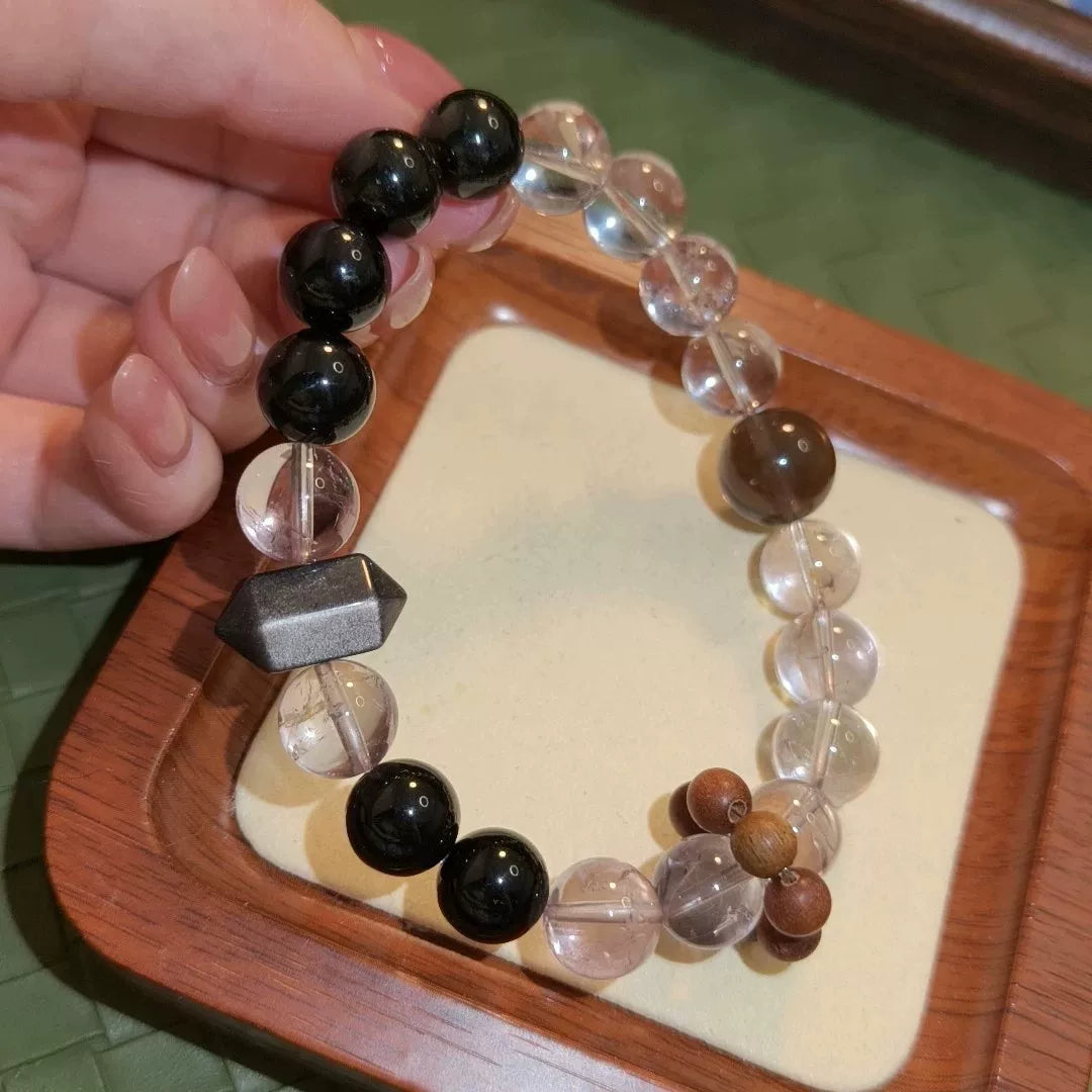黒曜石と水晶のクリスタルビーズブレスレット