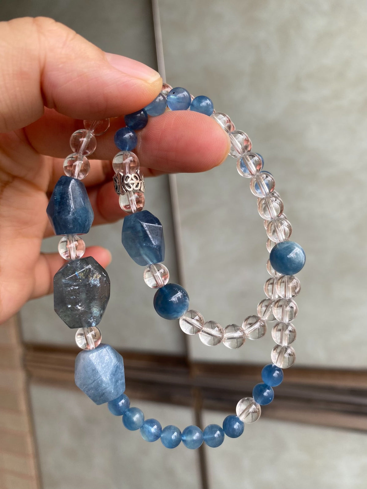 Aquamarine White Crystal Double Loop Bracelet