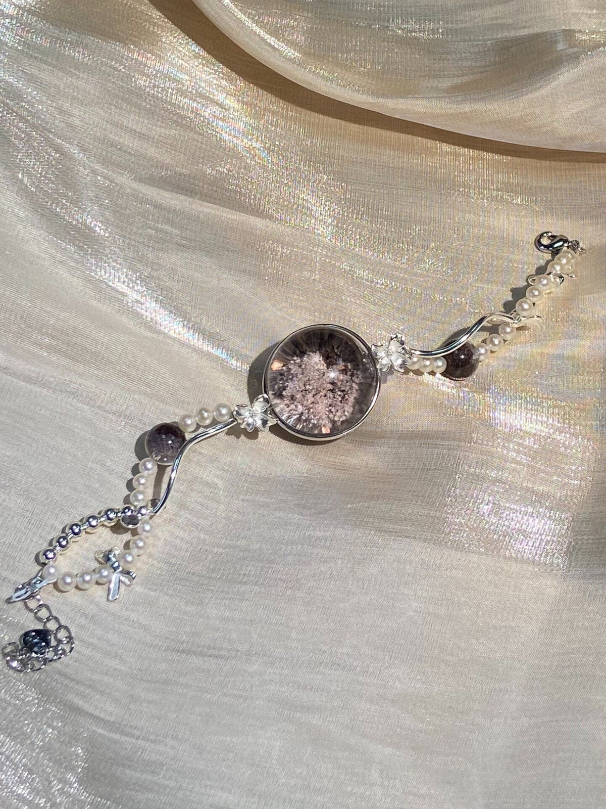 Purple Pink Phantom Quartz Pearl Bracelet