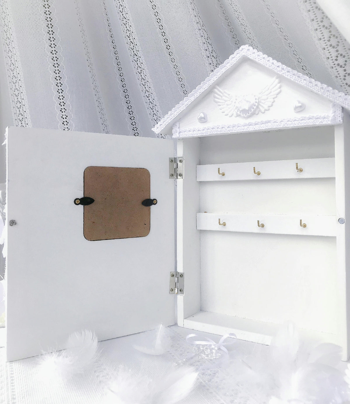 Handcrafted Wooden House Storage Box with Shelves