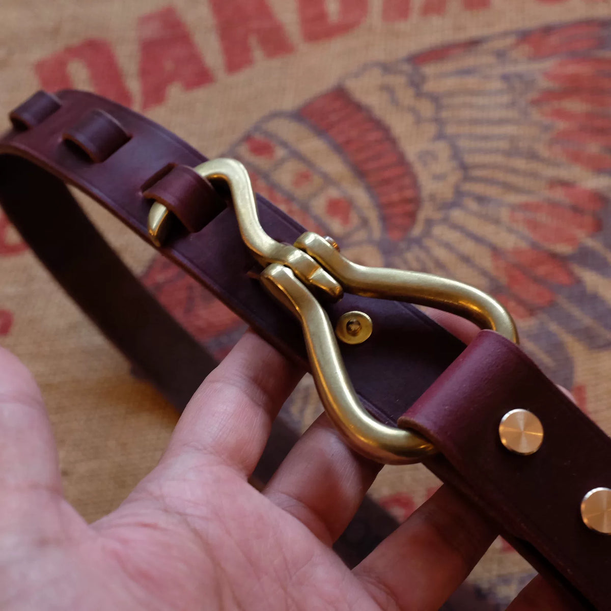 Full Grain Leather Belt Brass Hook Buckle