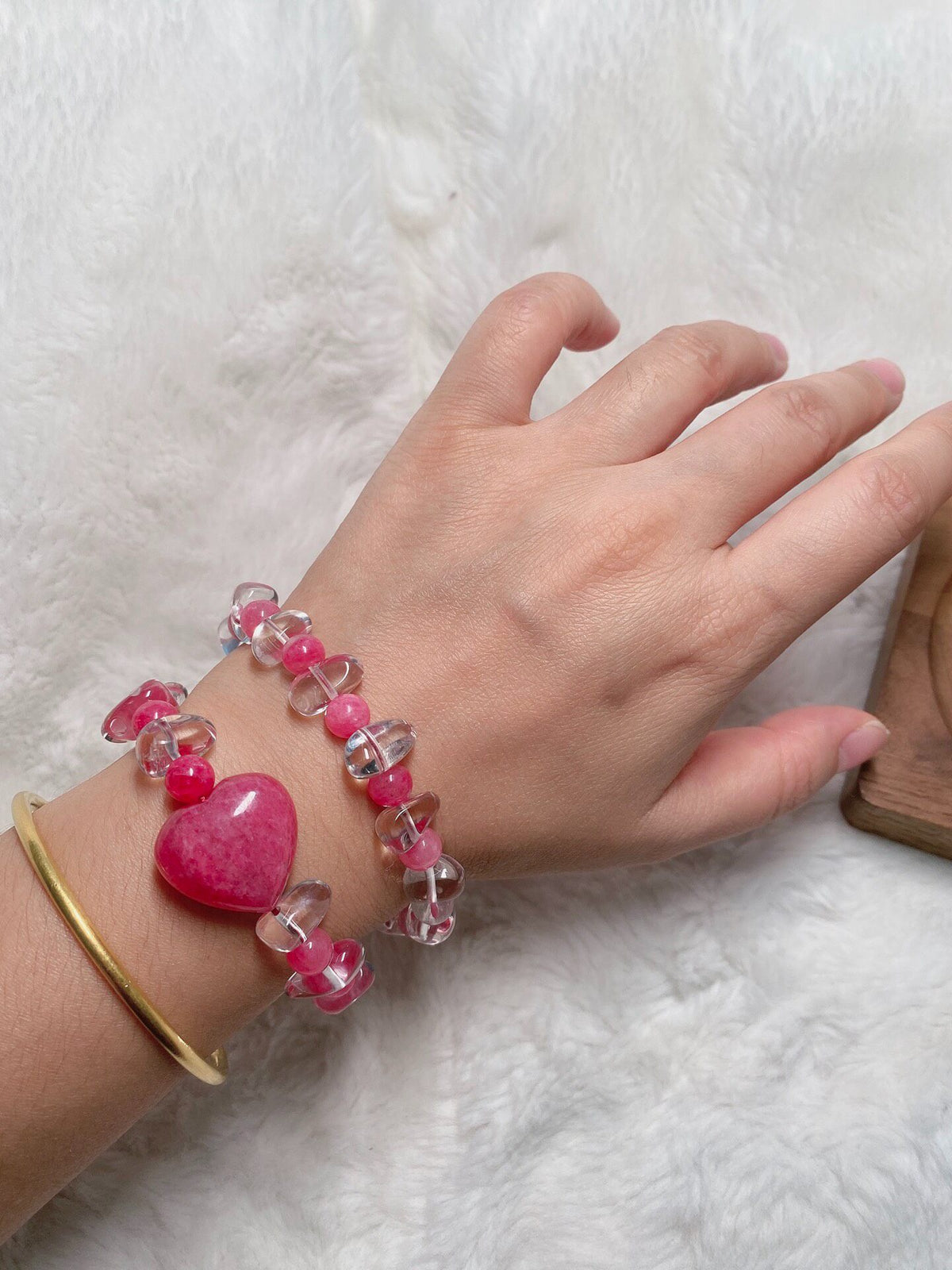 Clear Quartz Rhodonite Double Loop Bracelet