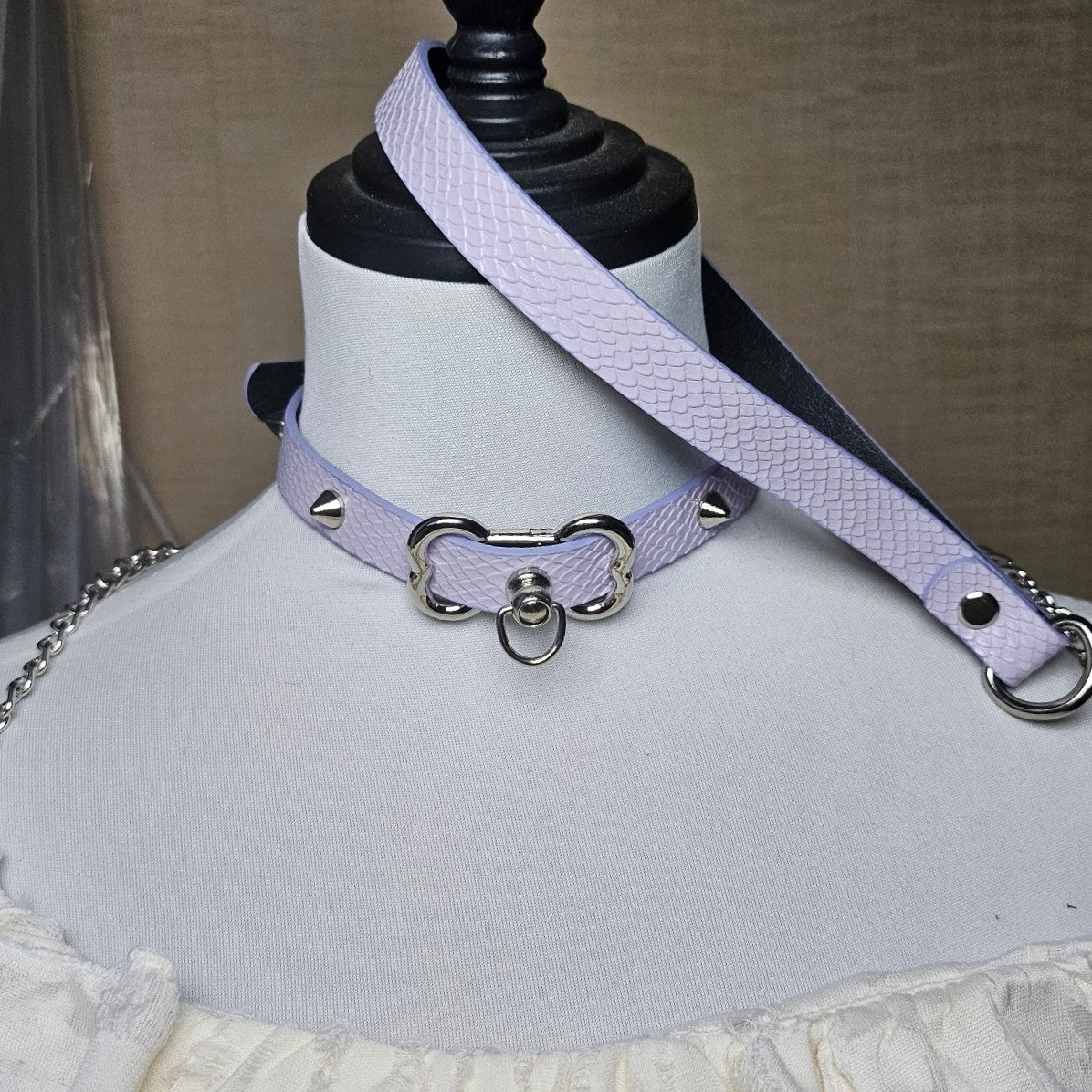 Lavender Snake Embossed Leather Choker