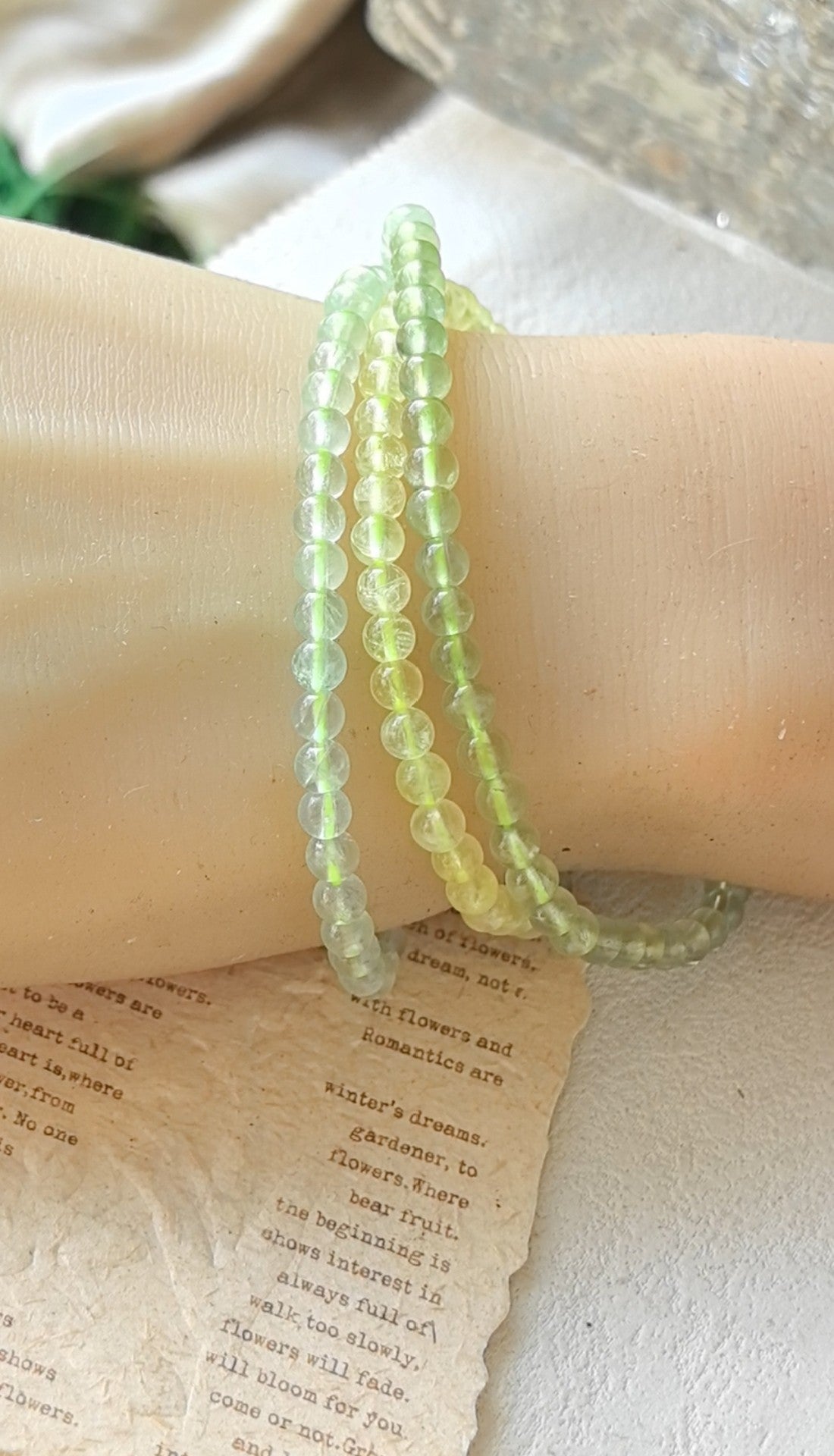 Natural Prehnite Tri Color Multi Loop Bracelet
