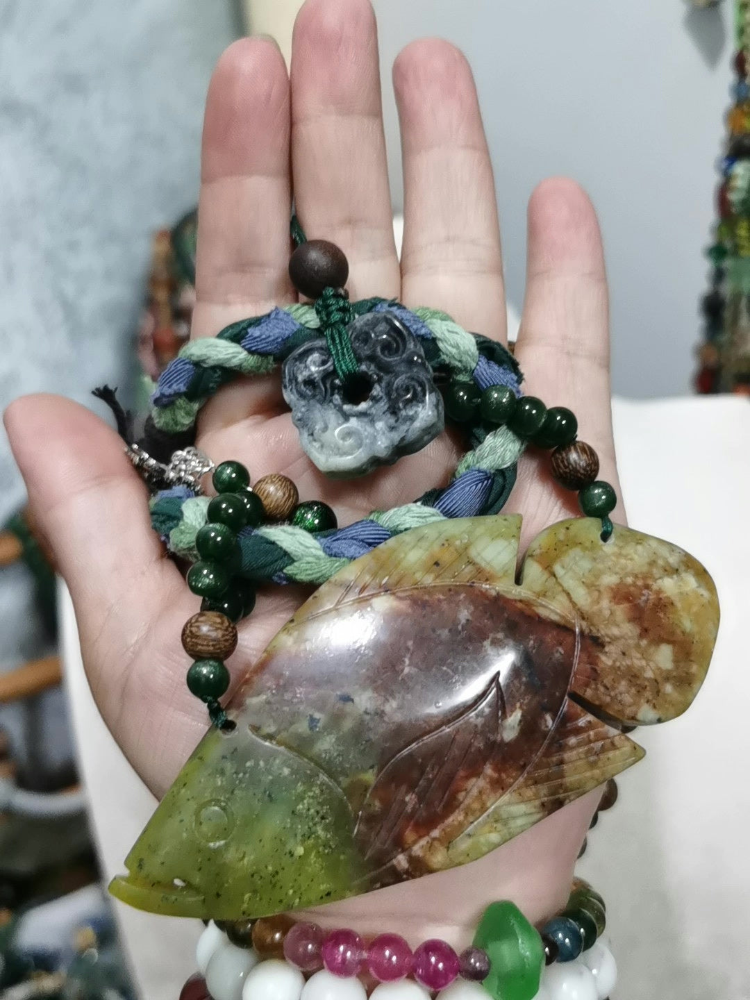 Natural Xiuyan Jade Fish Pendant Necklace