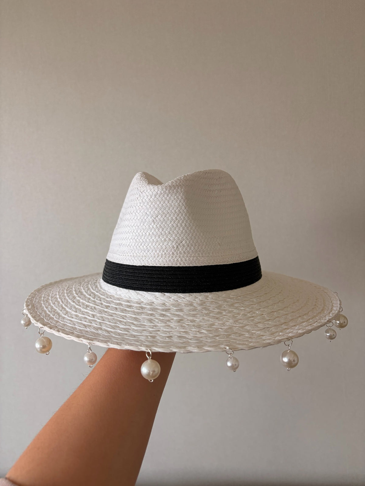 Black and White Wide Brim Panama Straw Hat