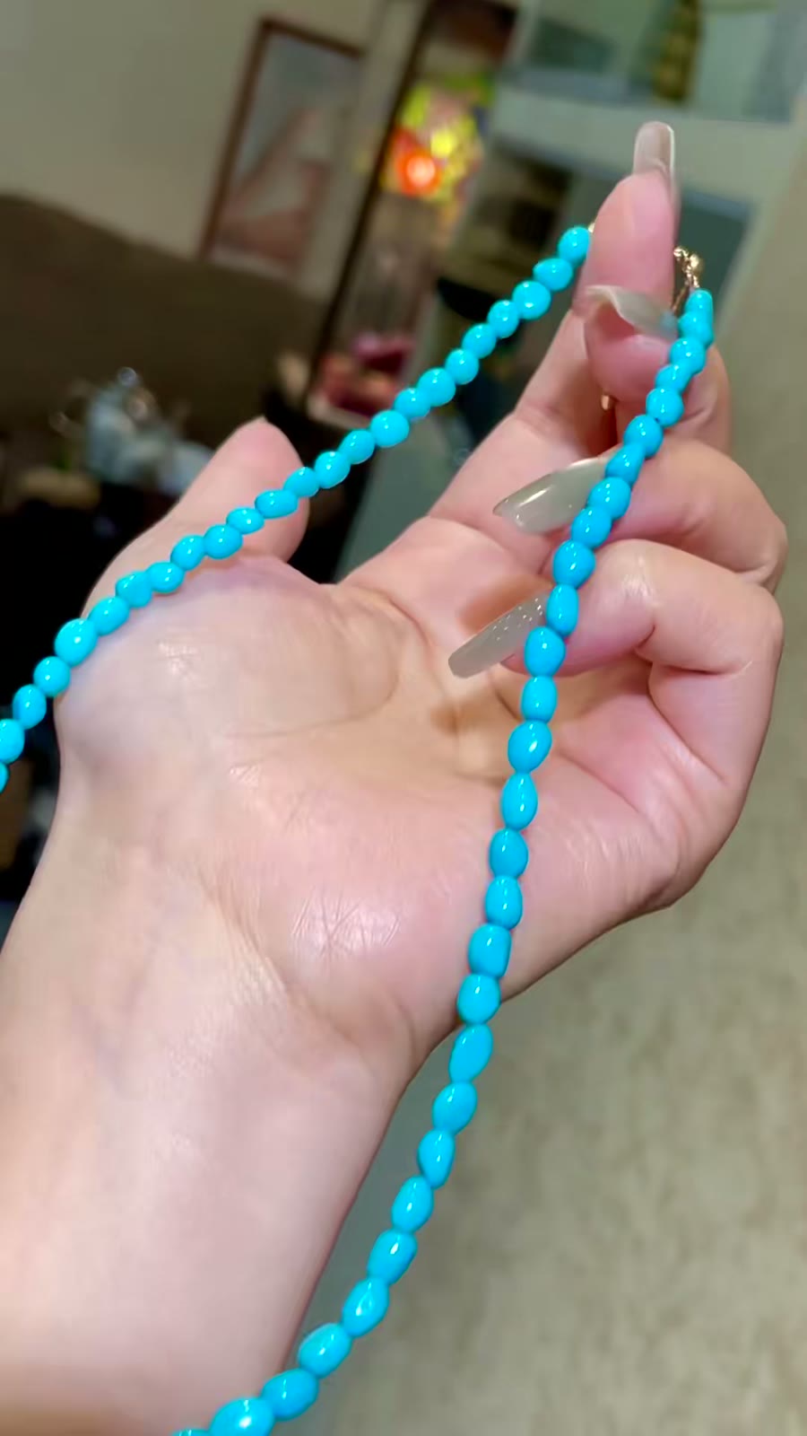 Sleeping Beauty Turquoise Beaded Necklace 18k Gold
