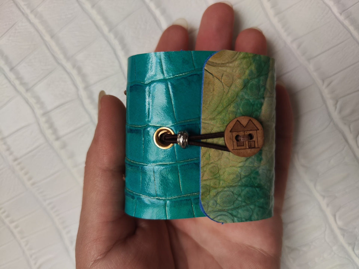 Teal Crocodile Spine Leather Mini Notebook