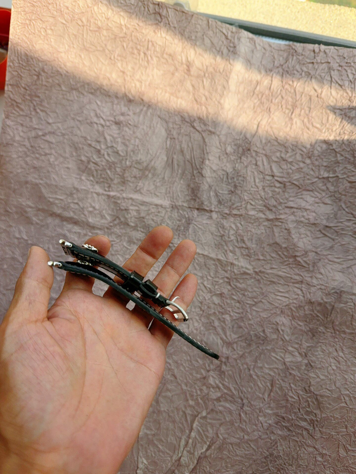 Handmade Black Leather Watch Strap Cross