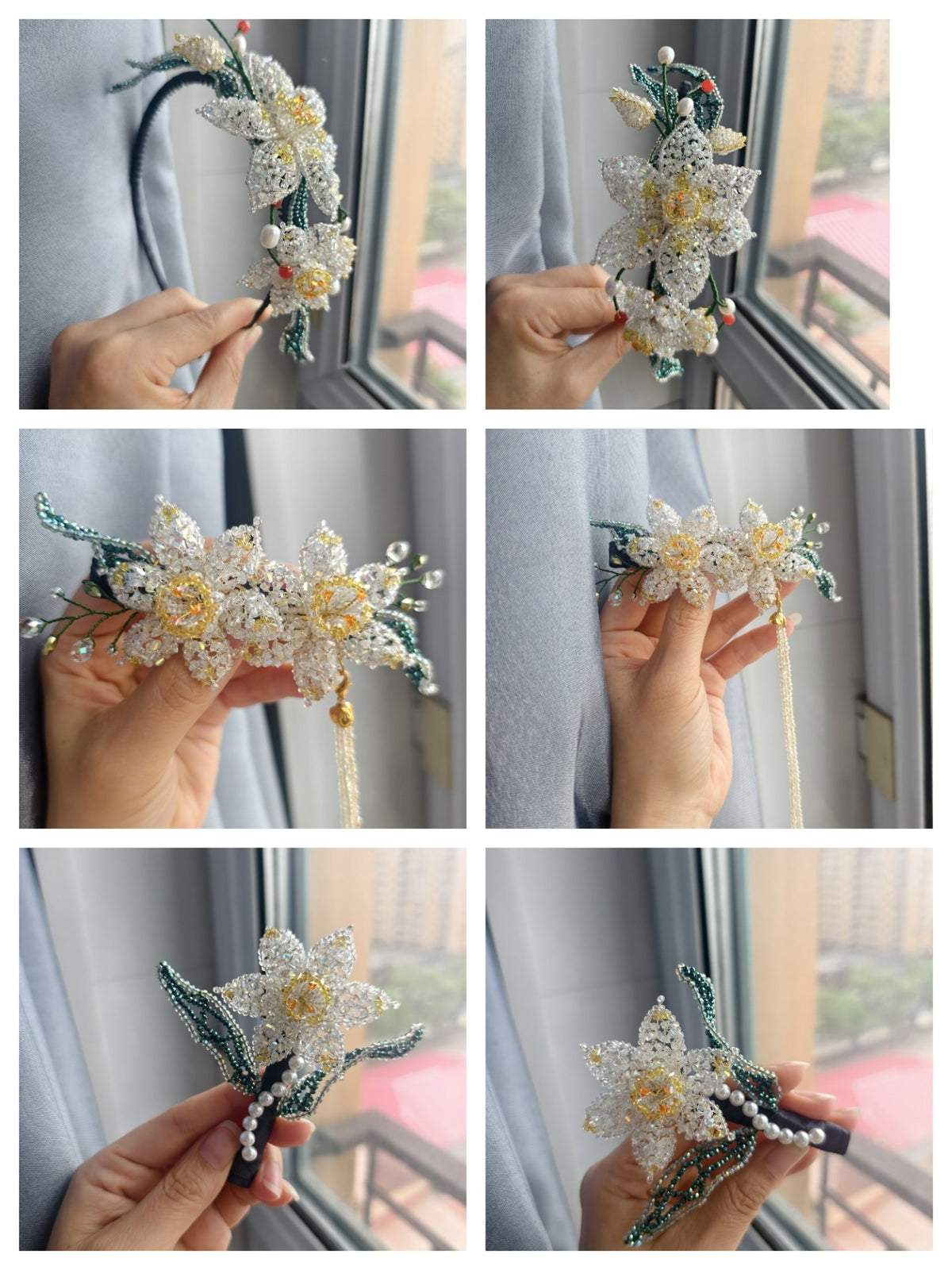 Crystal Beaded Daffodil Hair Clip