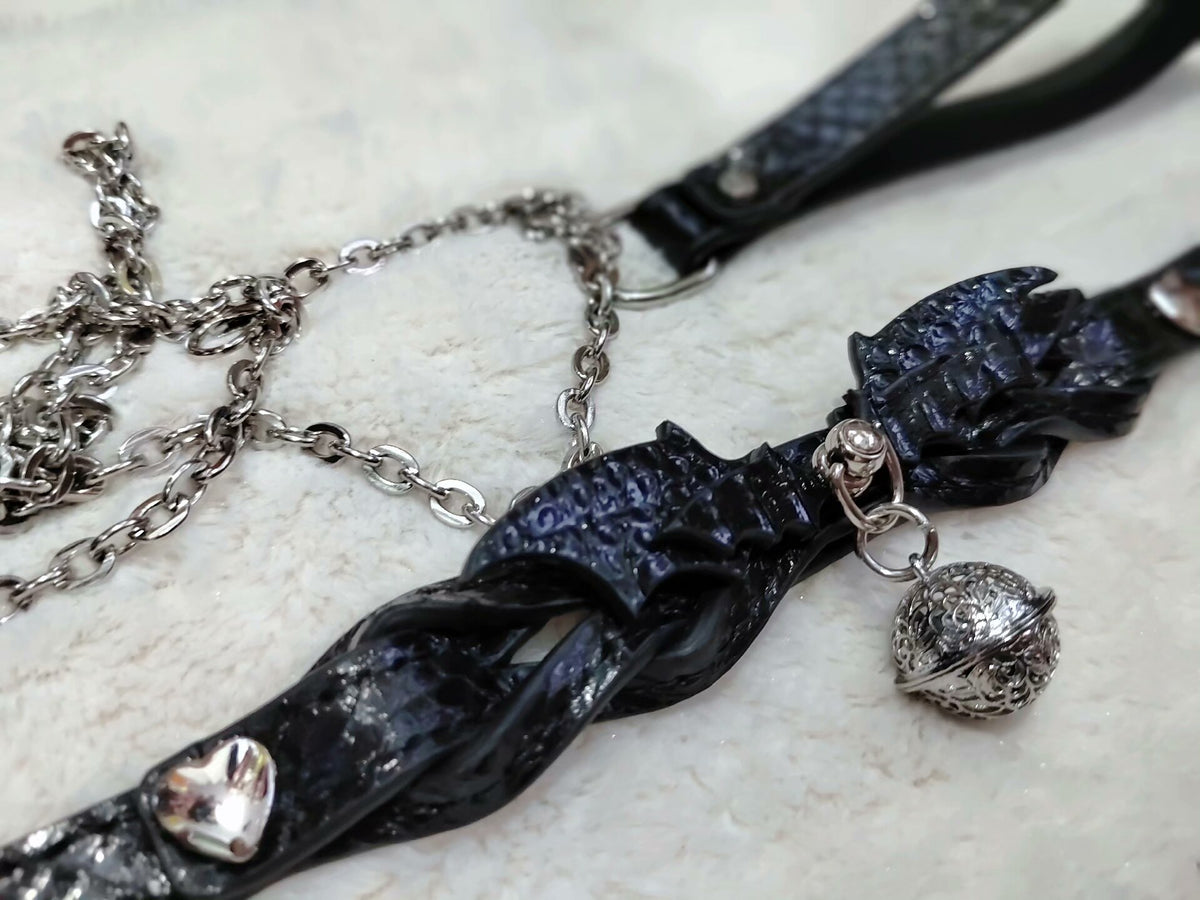 Black Snakeskin Braided Pet Collar Choker