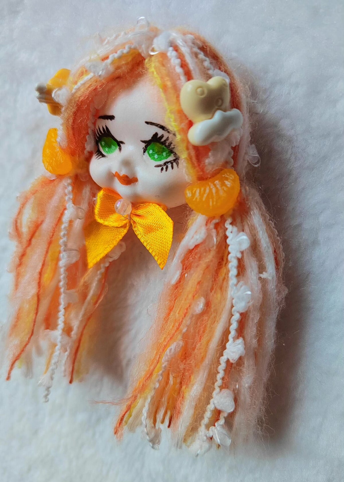 Handmade Clay Doll Head Brooch Bag Charm