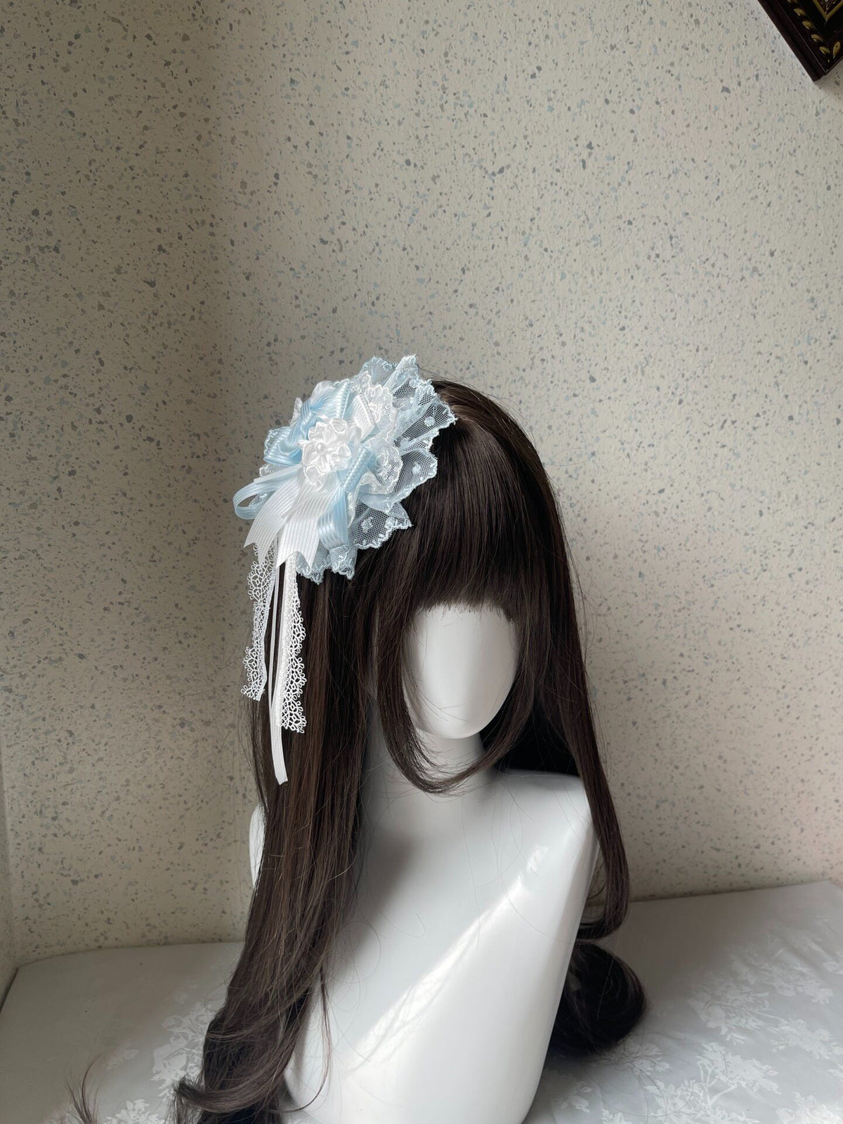 Lolita Blue White Flower Headpiece Handmade