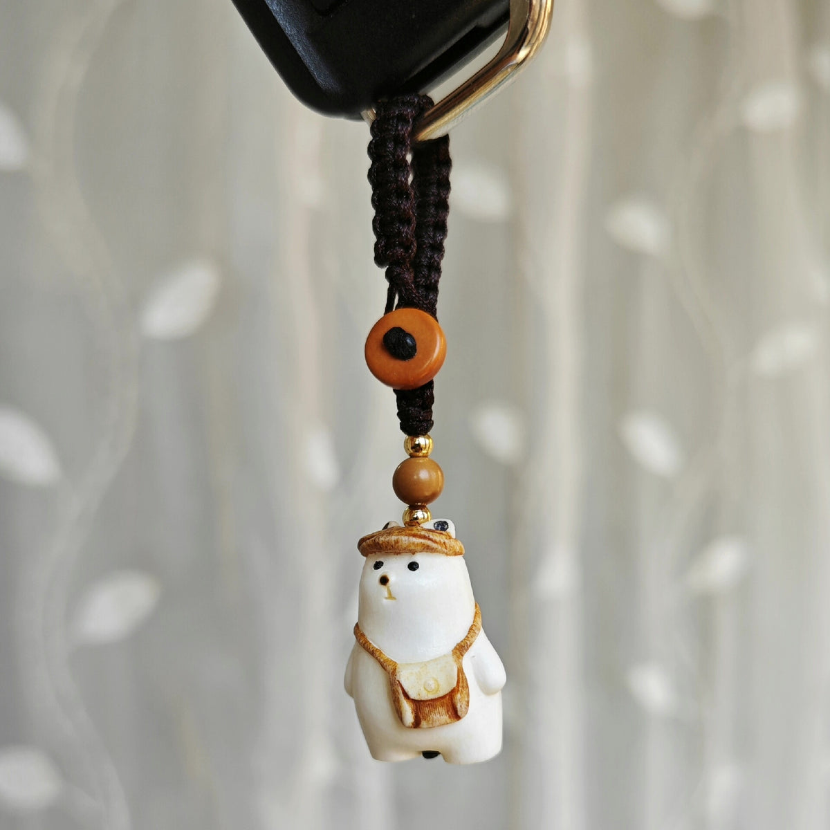 Bear Keychain Pendant with Braided Cord