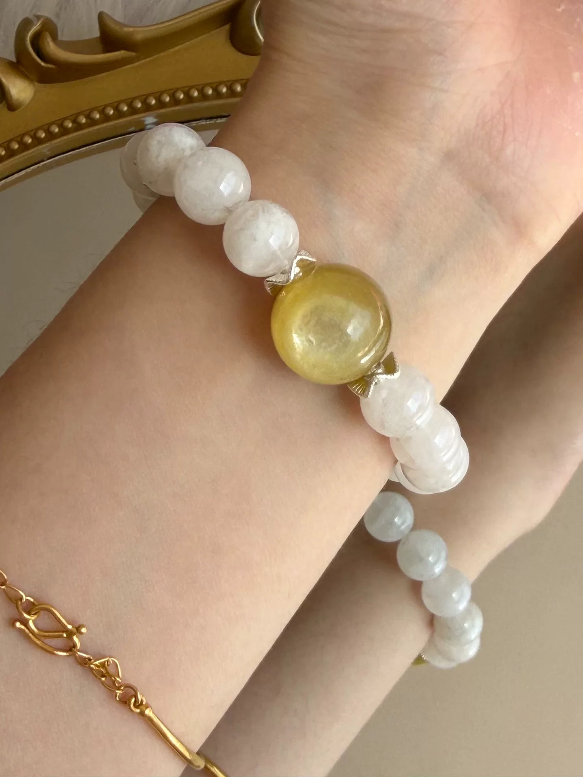 Pulseira de Quartzo Fantasma de Floc de Neve 10mm