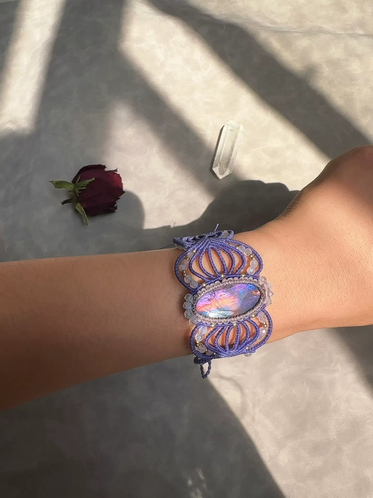 Labradorit Makrame-Armband Violett Kord Mondstein