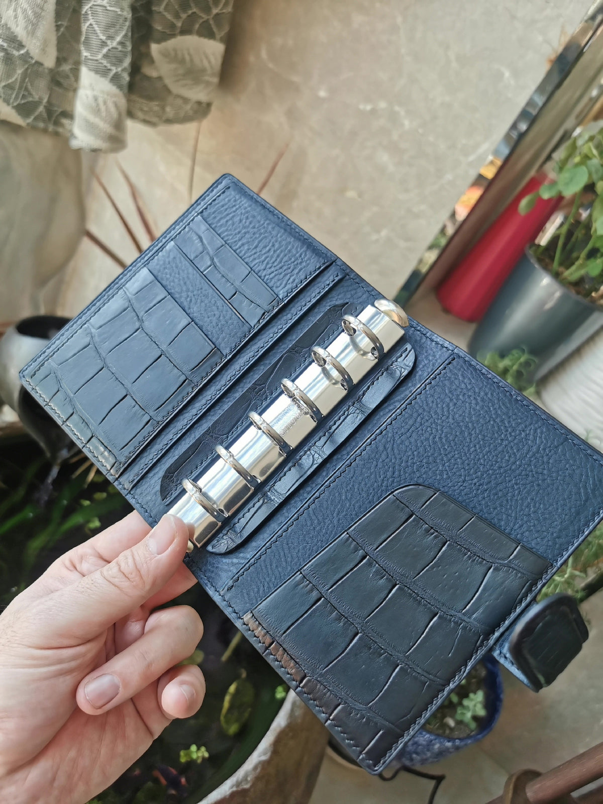Organiseur A7 cuir de poisson bleu denim