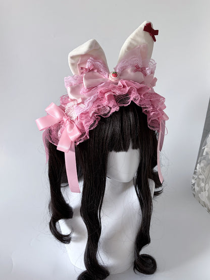 Pink Strawberry Bunny Ear Lolita Headband