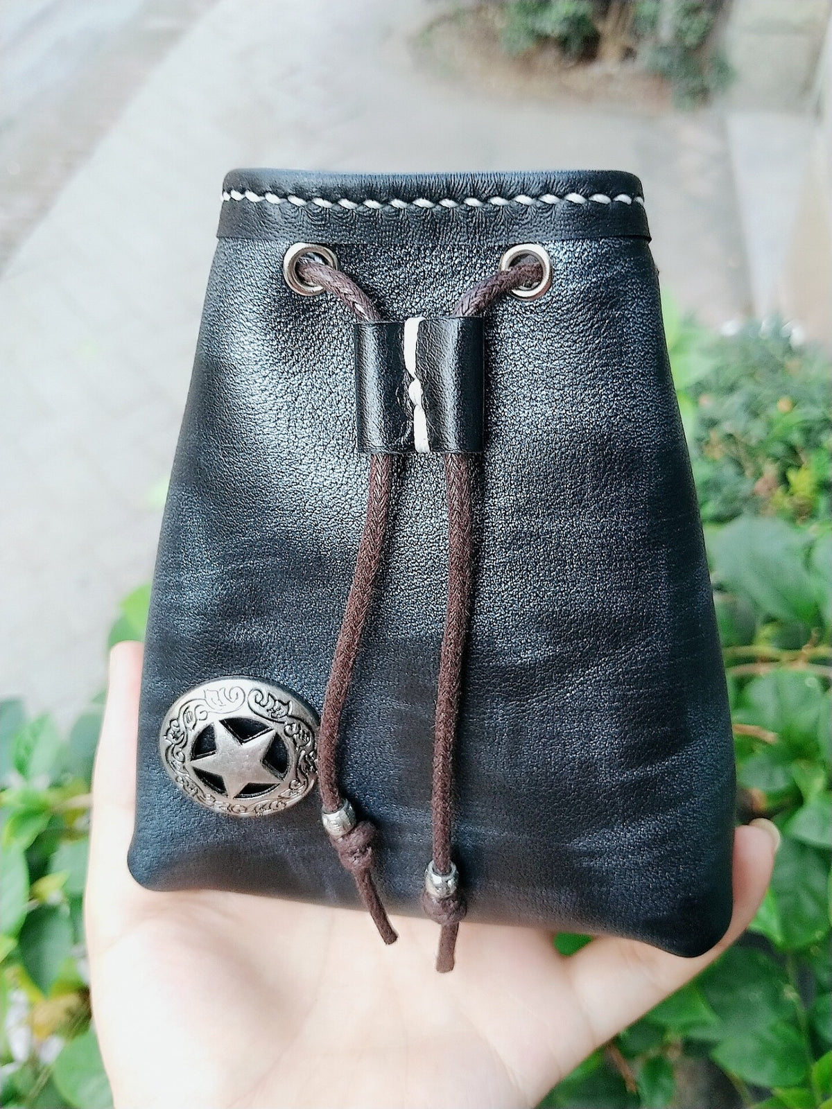Handmade Leather Drawstring Pouch
