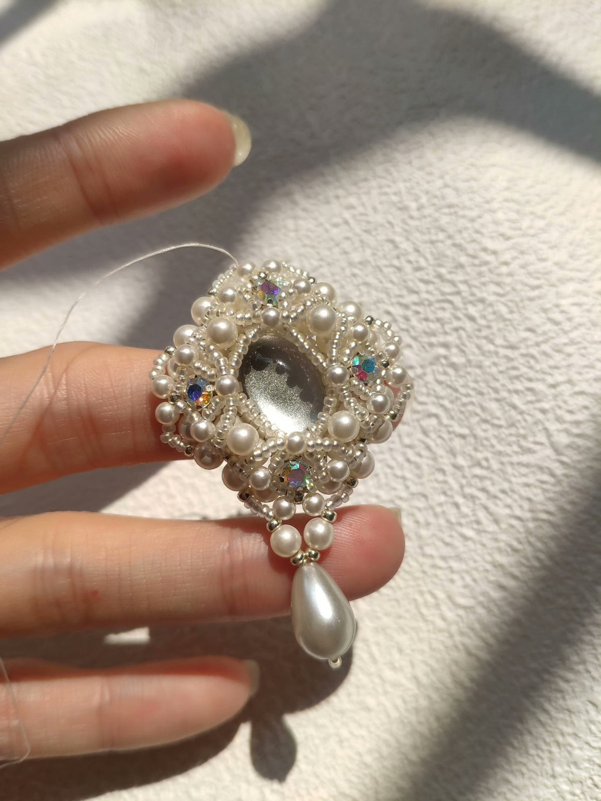 Pearl Pendant with Teardrop and Cat Eye Cabochon