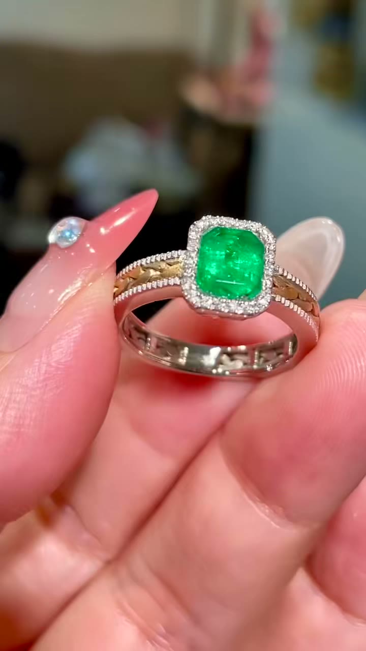 18k トリカラー織りエメラルドダイヤモンドリング