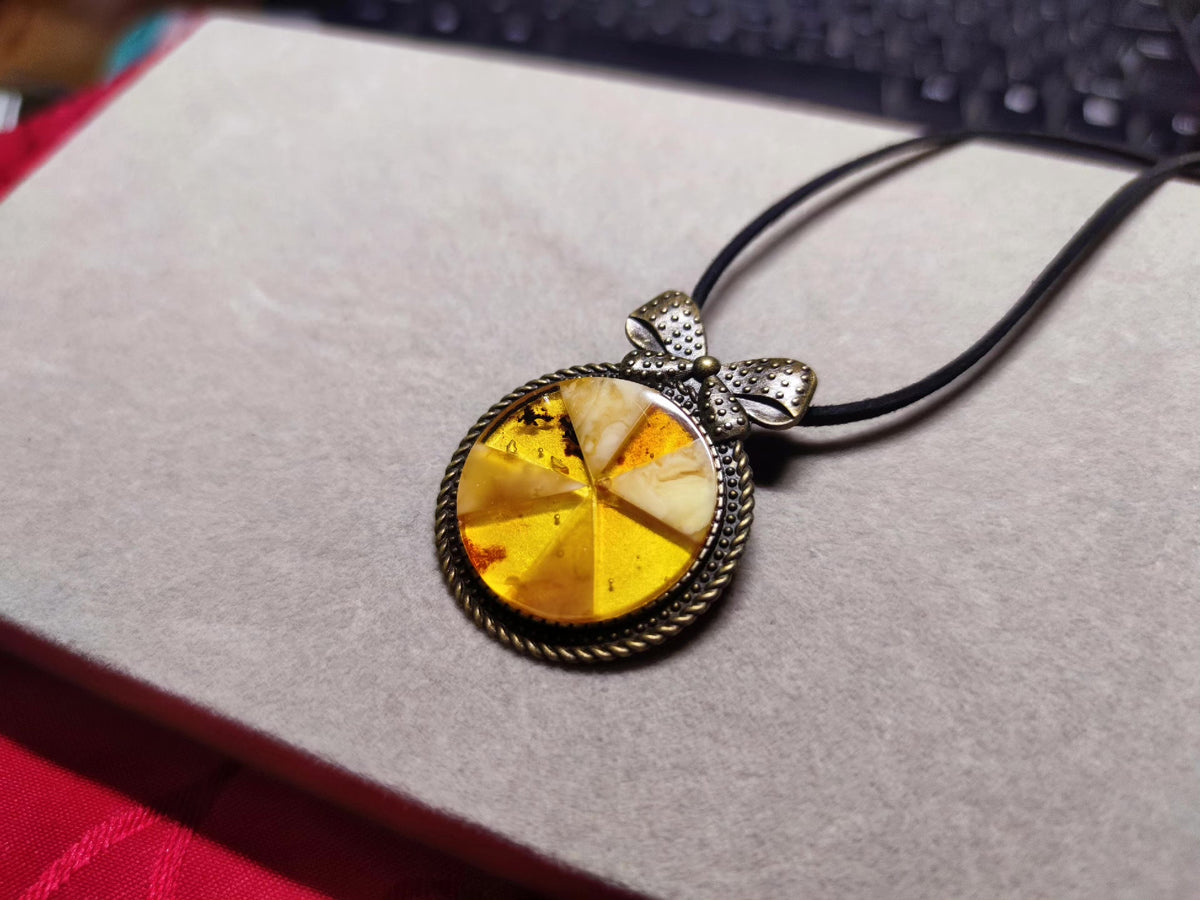 Amber Brooch Pendant with Bronze Frame