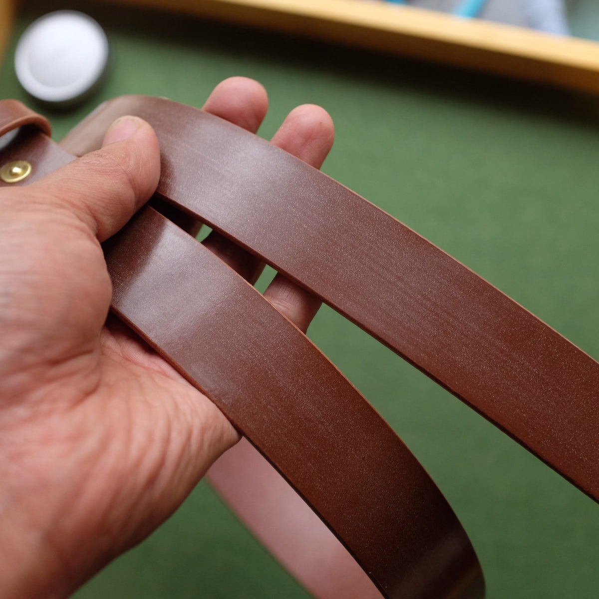 Tea-Core Brown Leather Belt with Polished Brass Buckle