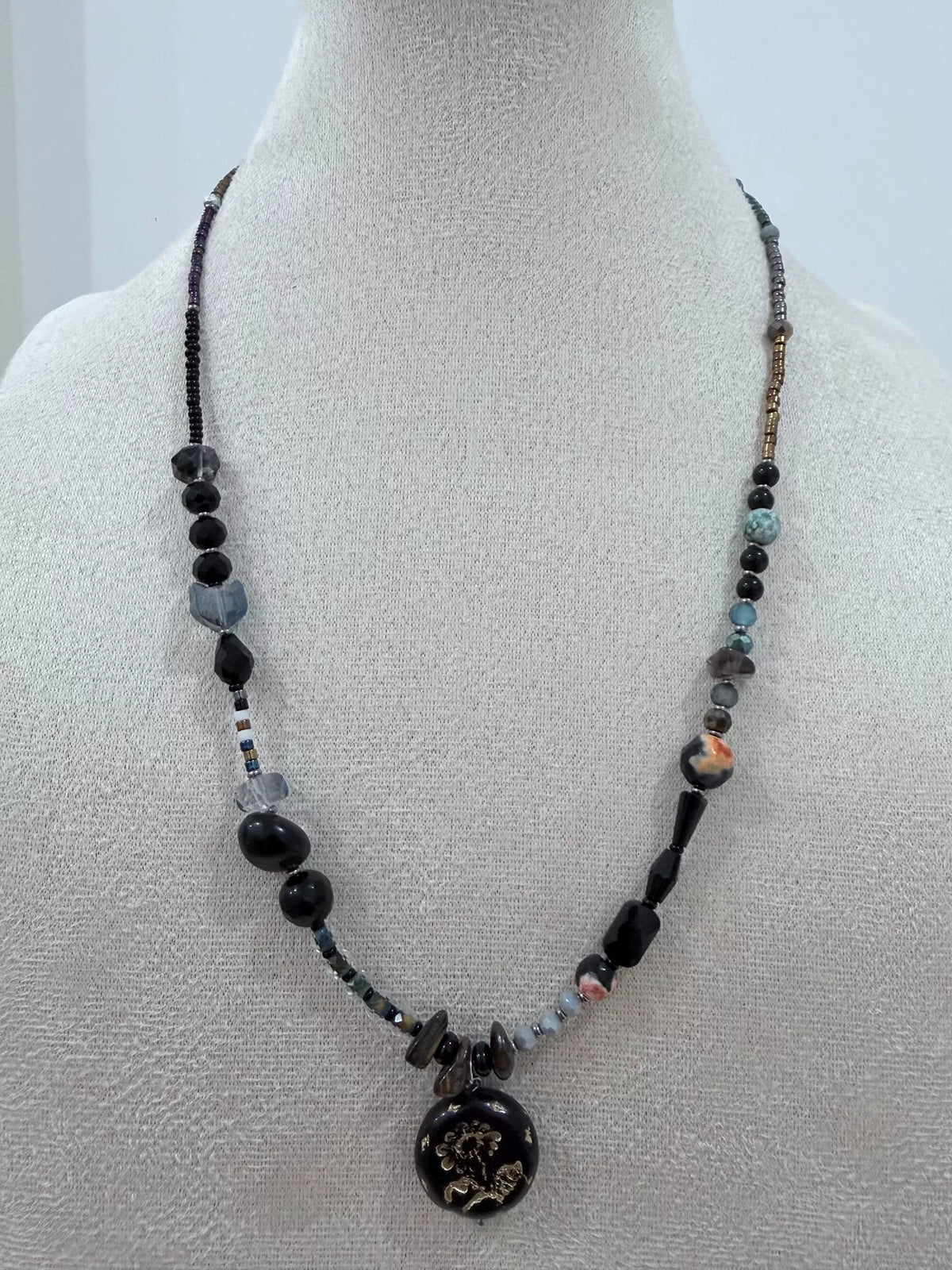 Black Natural Stone Pendant Necklace
