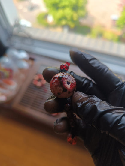 Cthulhu Eye Resin Pendant with Faceted Red Accent Beads