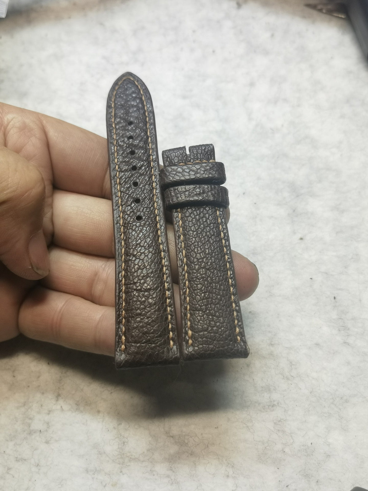 Ostrich Leather Watch Strap Dark Brown