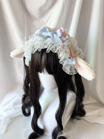 Lolita Plush Ear Headband with Lace and Satin Bow