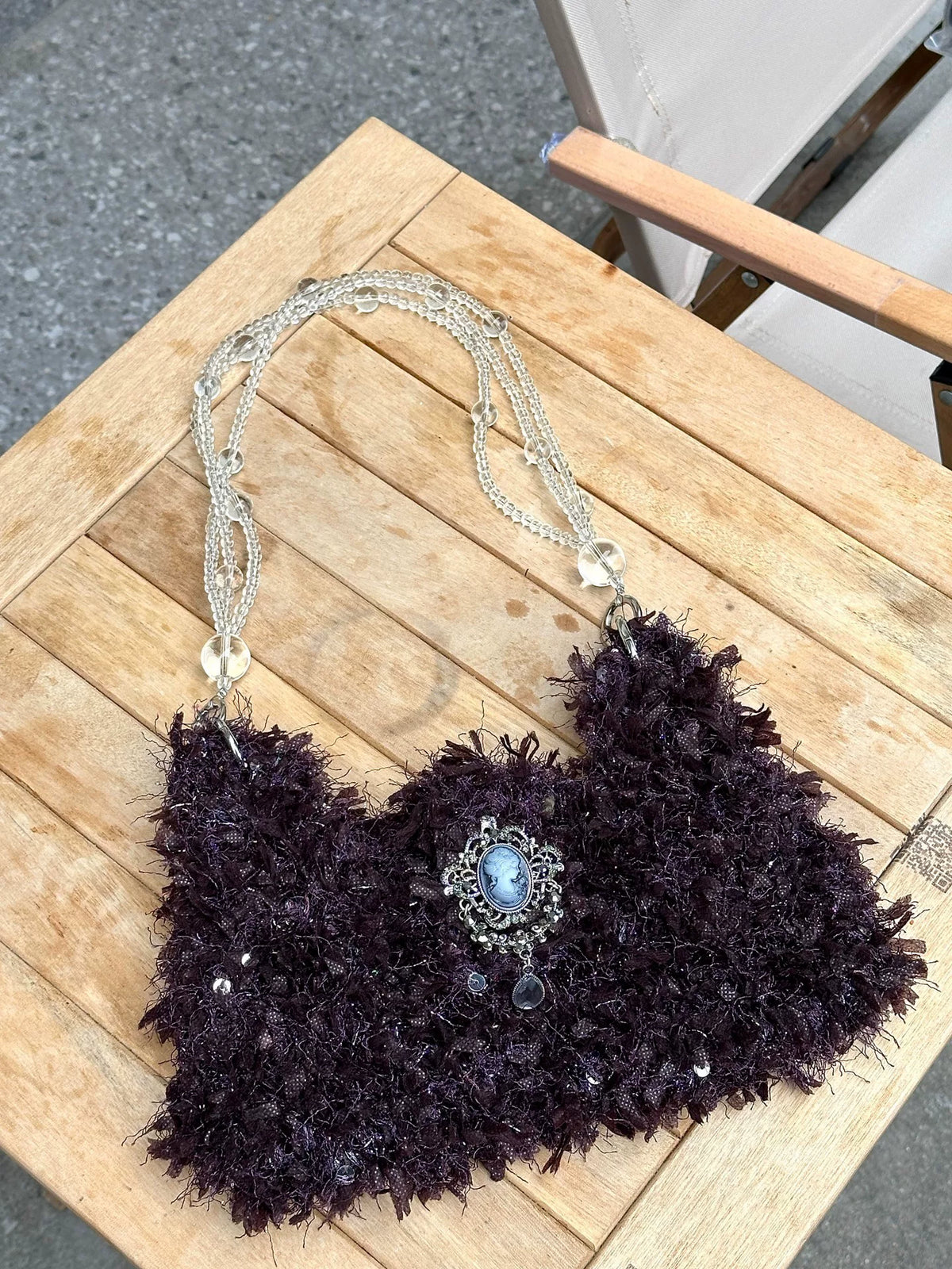 Purple Mixed Yarn Crochet Underarm Bag